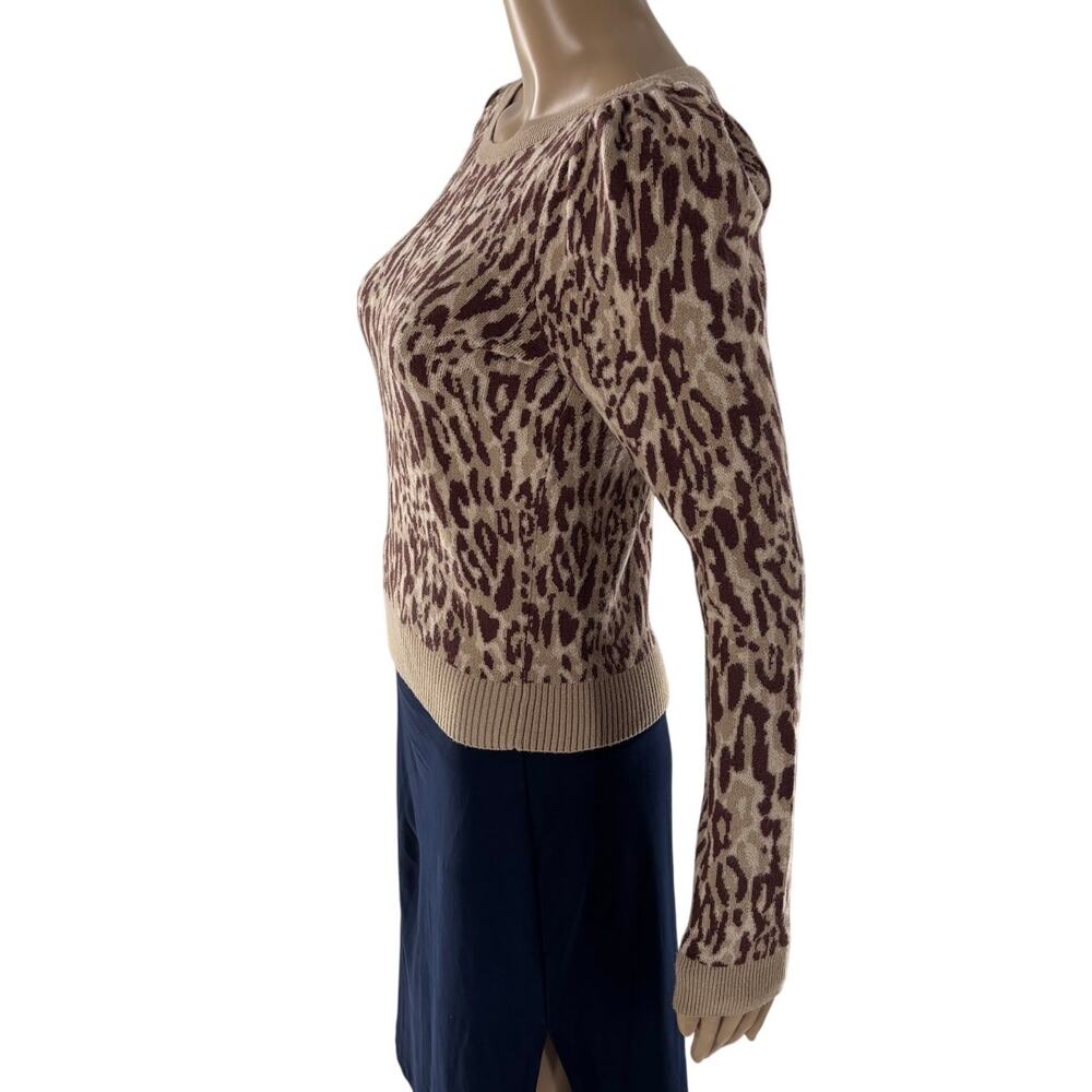 Anthropologie Maeve Tan Leopard Puff Sleeve Pullover Sweater - Picture 7 of 10